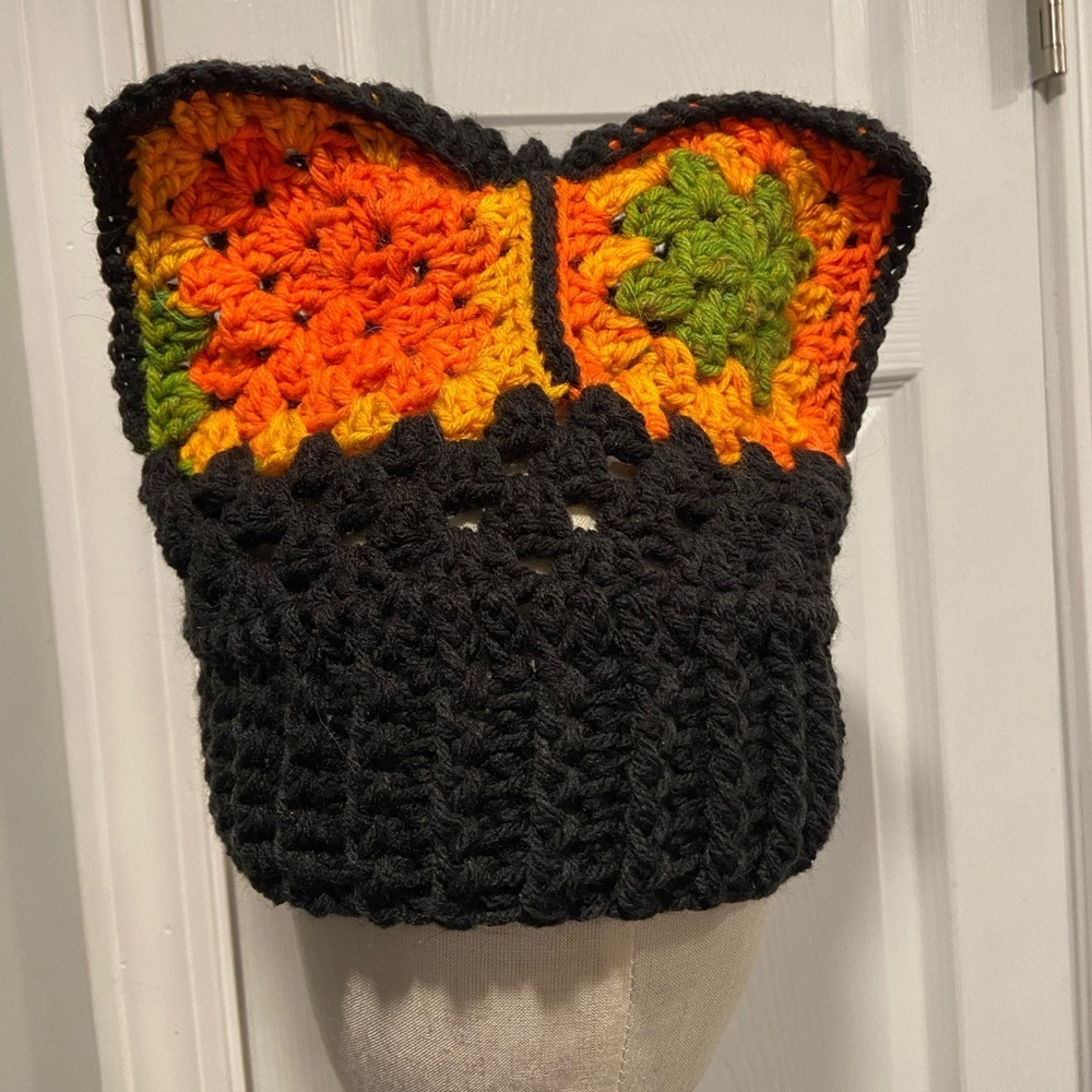 Handmade Crochet Cat Animal Ear Beanie Hat Cozy Ribbed Brim Stretch Winter Hat - Picture 1 of 8
